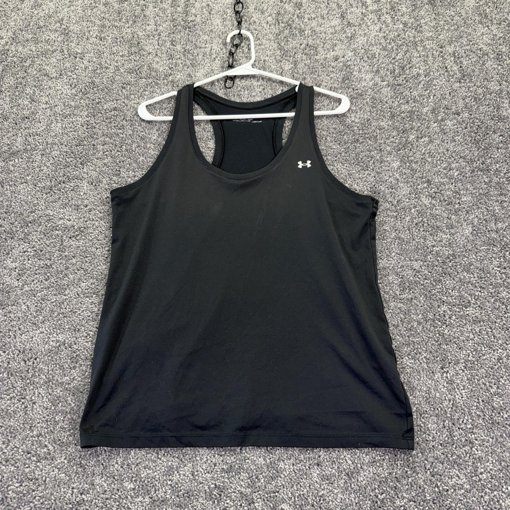 Under Armour Tank Top Womens Large Black HeatGear Loose Racerback Athletic
